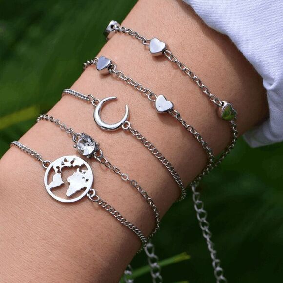 2/$21 World Moon Heart Bangle Bracelet Set - Picture 1 of 8